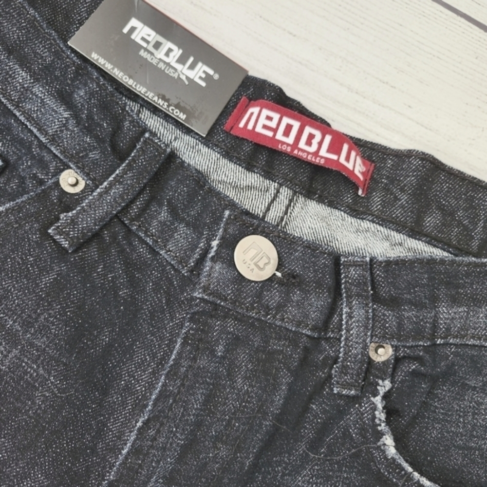 Neo Blue Distressed Black Denim Shorts Size 32 Men - Picture 4 of 8